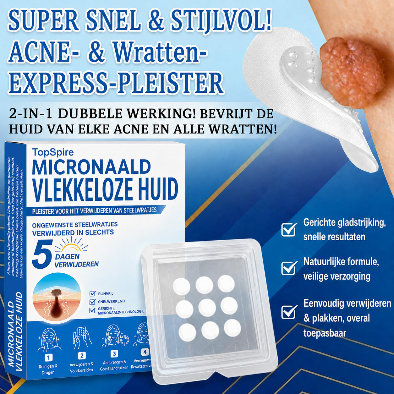 🧑‍⚕️ TopSpire® 2-in-1 micronaald- & hydrocolloïdpleisters | Verwijderaar voor verheven moedervlekken, acne, platte wratten & steelwratjes  Verbetert het uiterlijk van rimpels